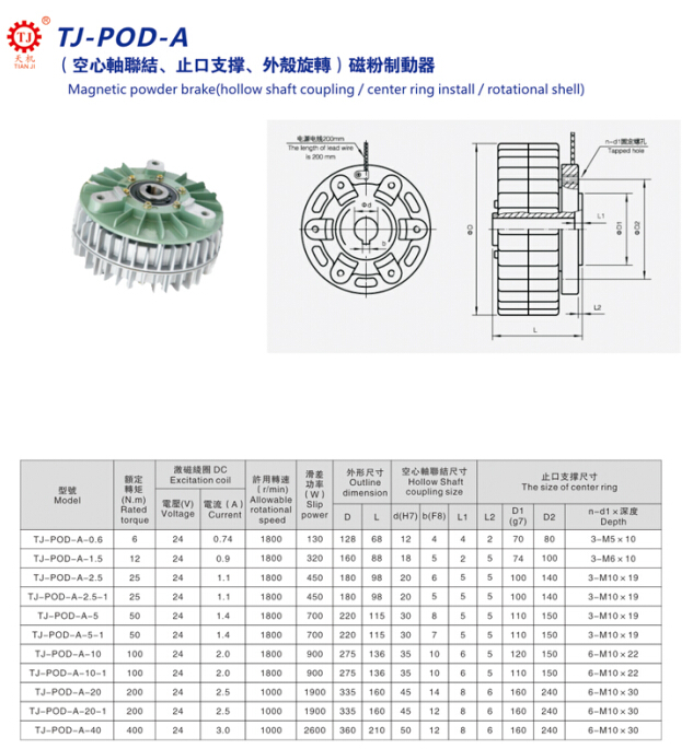 外殼旋轉(zhuǎn)磁粉制動器選型圖